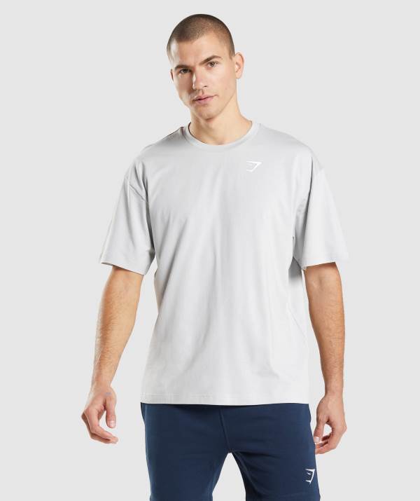 Panske Tricka Gymshark Essential Oversized Svetlo Siva | JR6309518